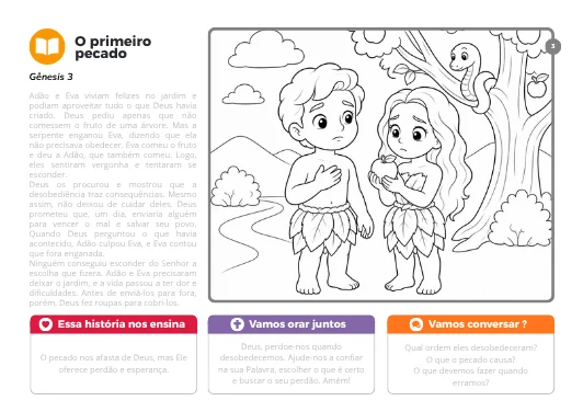 Página O primeiro pecado, com história e conversa em família