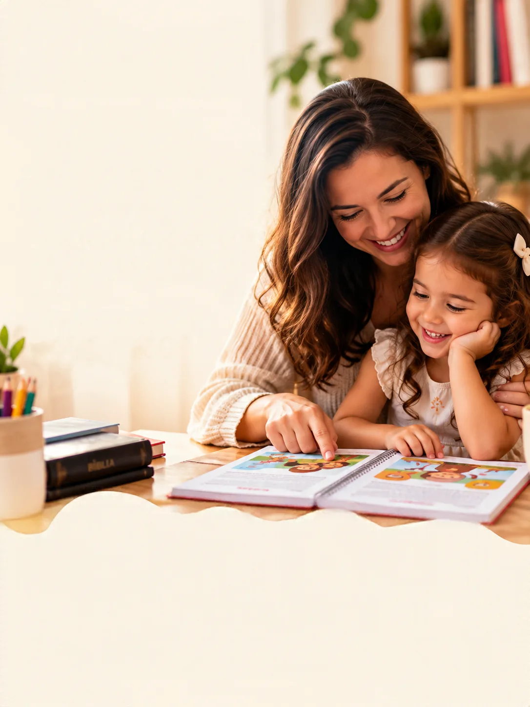 Imagem da identidade Estação Semente: mãe e filha compartilhando um momento de leitura
